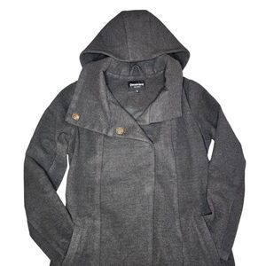 Betabrand Peacoat Womens M Gray Long‎ Trench Asymmetrical All Day Snap Jacket